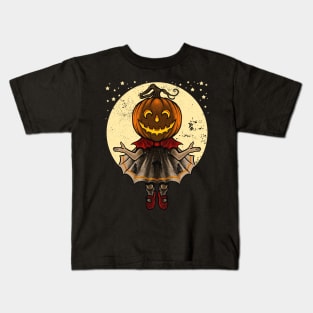 Vintage Halloween "Draw This In Your Style": Pumpkin Girl Kids T-Shirt